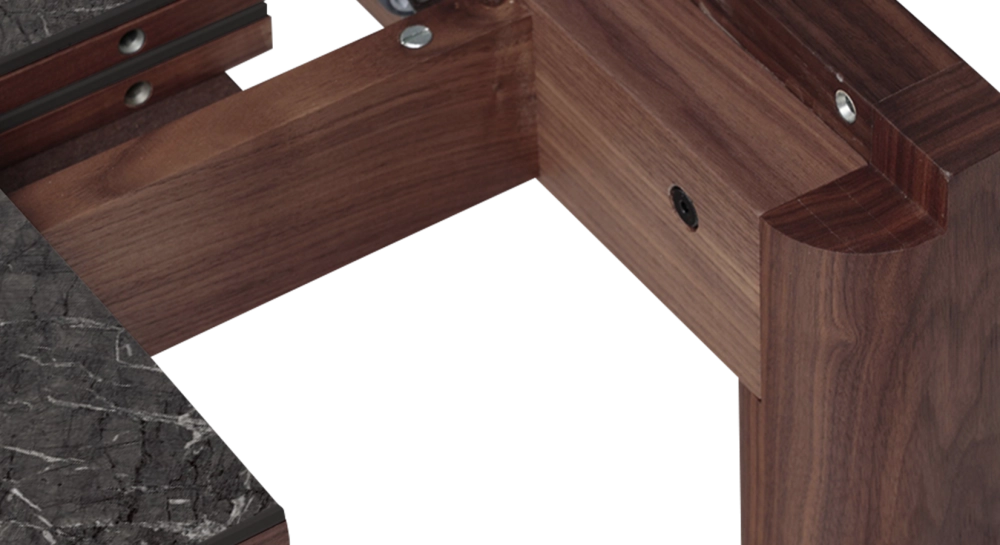 Extending table for 8 to 12 people in walnut and ceramic with ceramic extensions natural wood finish and grey marble-effect ceramic 180x100 cm Extending table for 8 to 12 people in walnut and ceramic with ceramic extensions natural wood finish and grey marble-effect ceramic 180x100 cm