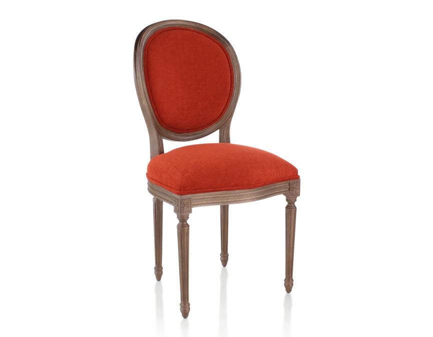 Chaise ancienne style Louis XVI bois teinte marron foncé et tissu orange brulé