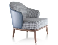 Fauteuil design cuir bleu orage et tissu pied-de-poule bleu et blanc Fauteuil design cuir bleu orage et tissu pied-de-poule bleu et blanc