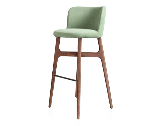 Tabouret de bar h80 cm bois teinte noyer assise tissu vert