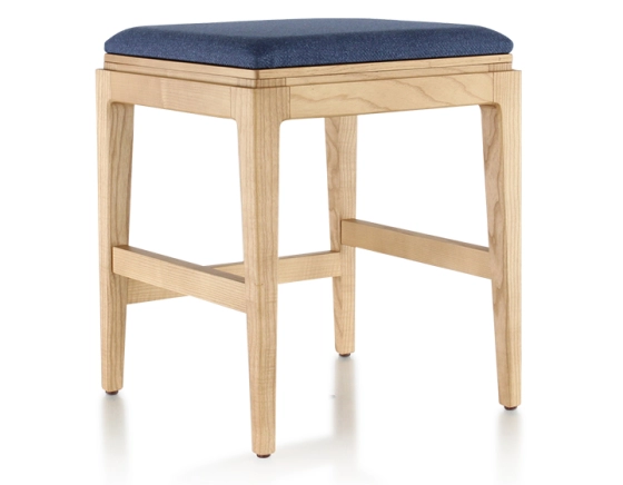 Tabouret design H45 cm bois teinte naturelle assise tissu bleu marine