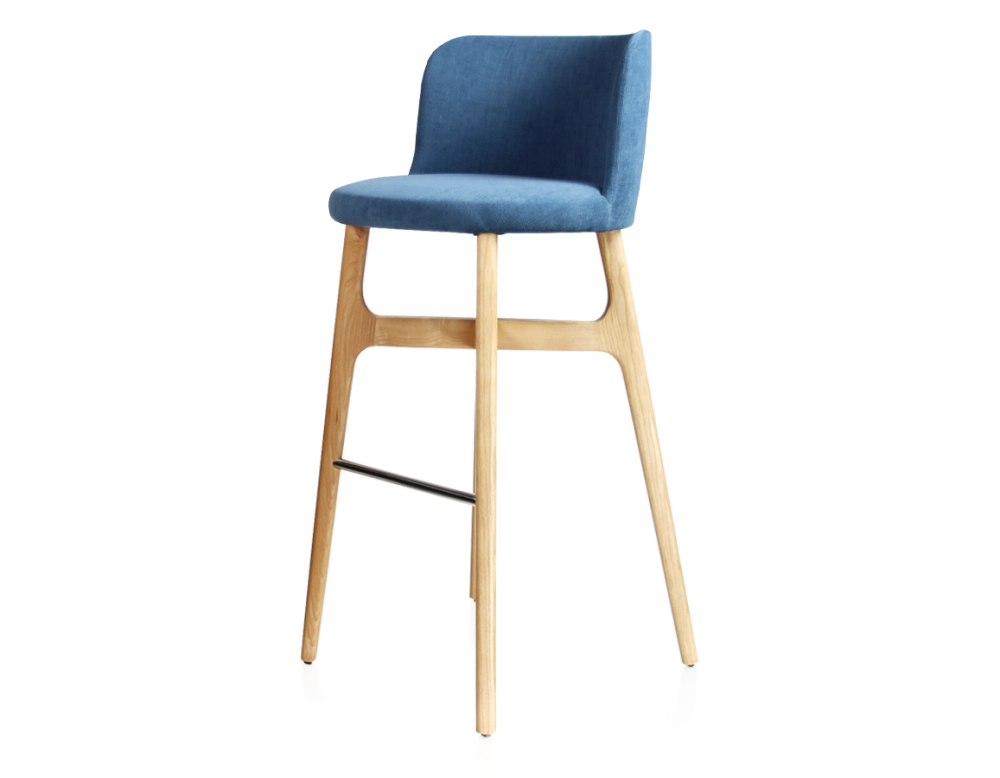 Bar stool h80 cm natural stained wood, blue jeans fabric seat Bar stool h80 cm natural stained wood, blue jeans fabric seat