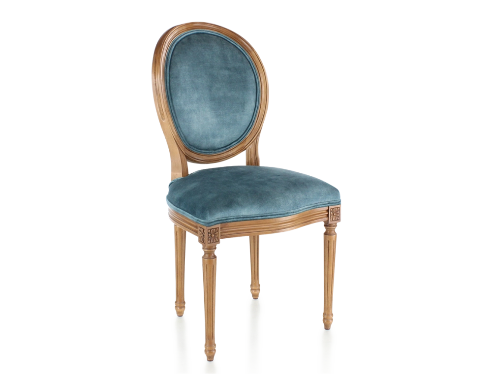 Chaise ancienne style Louis XVI bois teinte ancienne et tissu velours bleu pétrole Chaise ancienne style Louis XVI bois teinte ancienne et tissu velours bleu pétrole