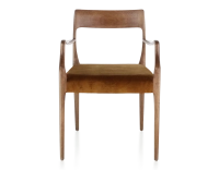 Chaise scandinave avec accoudoirs bois teinte noyer assise tissu velours bronze Chaise scandinave avec accoudoirs bois teinte noyer assise tissu velours bronze