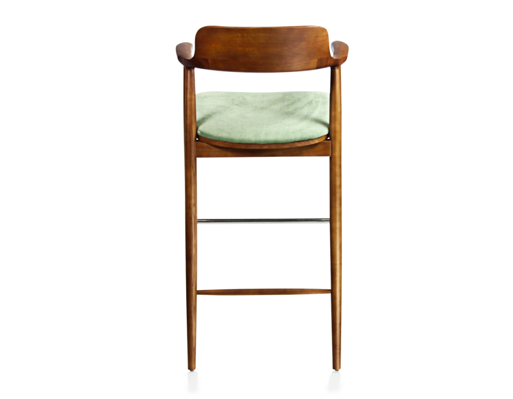 Bar stool h80 cm cherry-stained wood green fabric seat Bar stool h80 cm cherry-stained wood green fabric seat