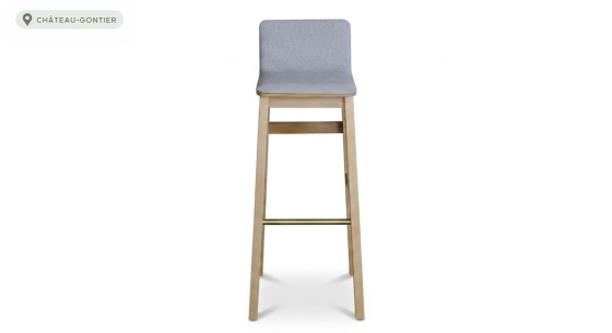 Tabouret de bar en chêne H80 cm bois teinte naturelle assise tissu gris