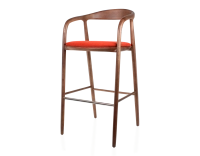 Tabouret de bar h80 cm teinte assise bois teinte marron foncé et tissu orange brulé Tabouret de bar h80 cm teinte assise bois teinte marron foncé et tissu orange brulé