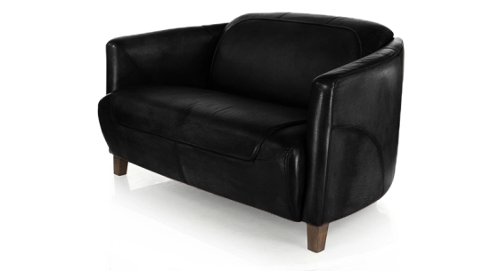 2 seater leather club sofa black
