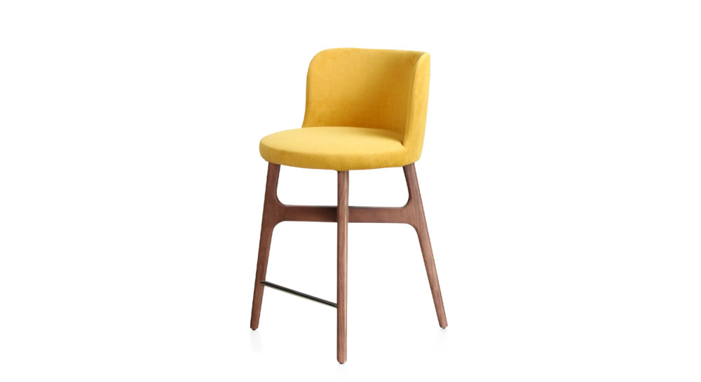 Taburete de bar h60 cm madera tinte nogal asiento tejido amarillo