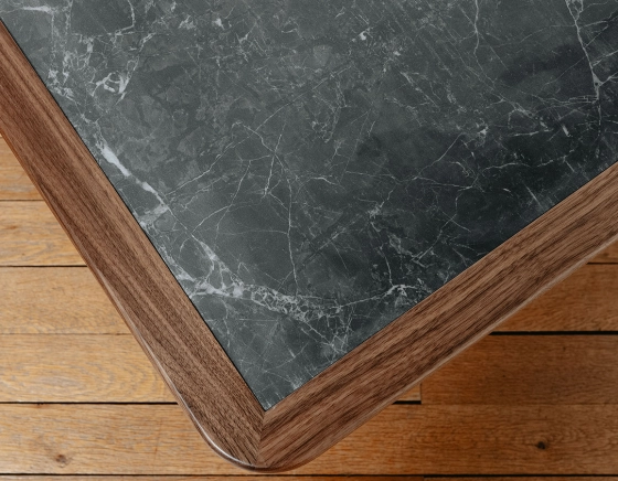 Square coffee table in walnut and ceramic natural tint wood, slate effect ceramic top 100x100 cm