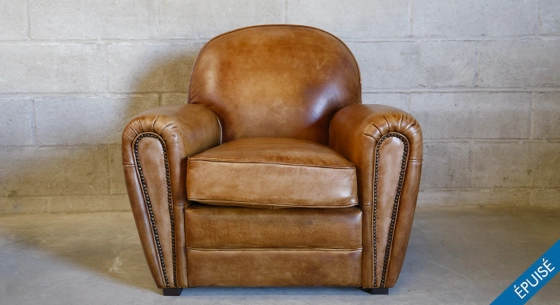 Leather club armchair dark brown studded armrests