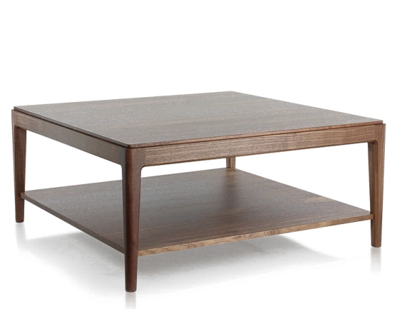 Square walnut coffee table with shelf natural finish 100x100 cm