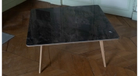 Table basse carré en chêne et céramique F3 teinte naturelle et plateau céramique frappuccino brillante 90x90 cm
