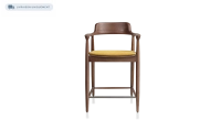 Bar stool h60 cm walnut-stained wood, yellow fabric seat