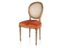 Chaise ancienne style Louis XVI bois teinte ancienne dossier canné assise tissu velours terracotta Chaise ancienne style Louis XVI bois teinte ancienne dossier canné assise tissu velours terracotta