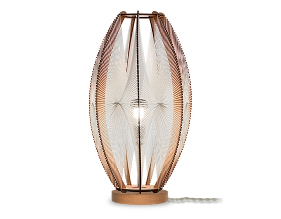 Lampe sur socle en bois et fil de coton tressage twist