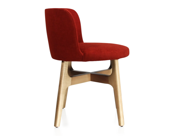 Chaise design bois teinte naturelle assise tissu orange brulé