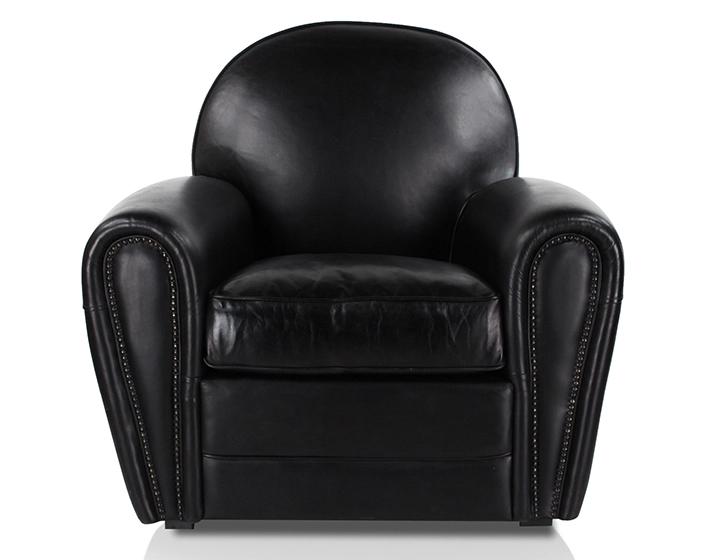 Fauteuil club cuir noir accoudoirs cloutés Fauteuil club cuir noir accoudoirs cloutés