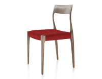 Scandinavian chair dark brown stained wood burgundy fabric seat