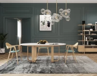 Table salle à manger en chêne et céramique avec bois teinte naturelle et plateau céramique effet marbre blanc 210x100 cm