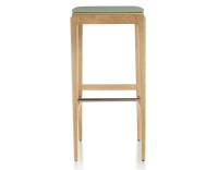 H80 cm designer bar stool natural tint wood, sage green fabric seat H80 cm designer bar stool natural tint wood, sage green fabric seat
