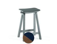 Tabouret de bar en chêne tapissé H60 cm bois teinte noyer assise bleu marine