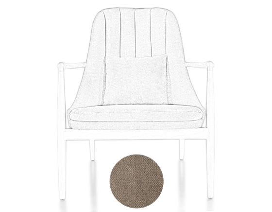 Scandinavian armchair cherry wood stain and taupe fabric