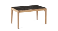 Table extensible en chêne et céramique 6 à 10 personnes allonges céramique avec bois teinte naturelle et plateau et allonges céramique effet ardoise 140x90 cm