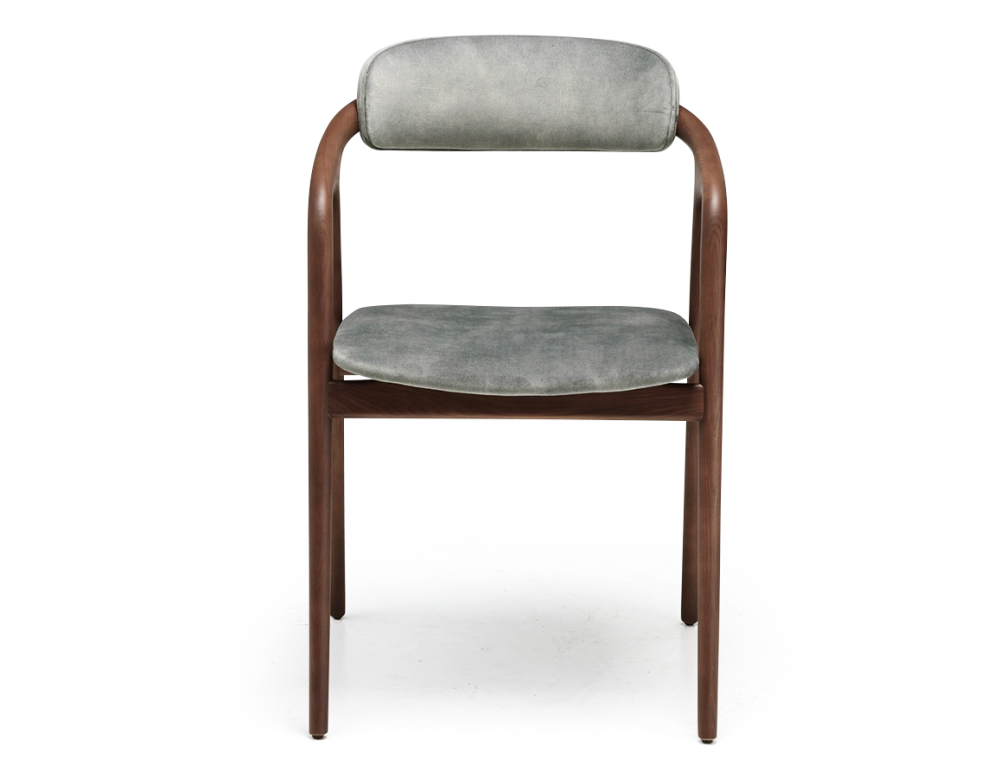 Chaise scandinave bois teinte noyer assise tissu velours gris bleu Chaise scandinave bois teinte noyer assise tissu velours gris bleu