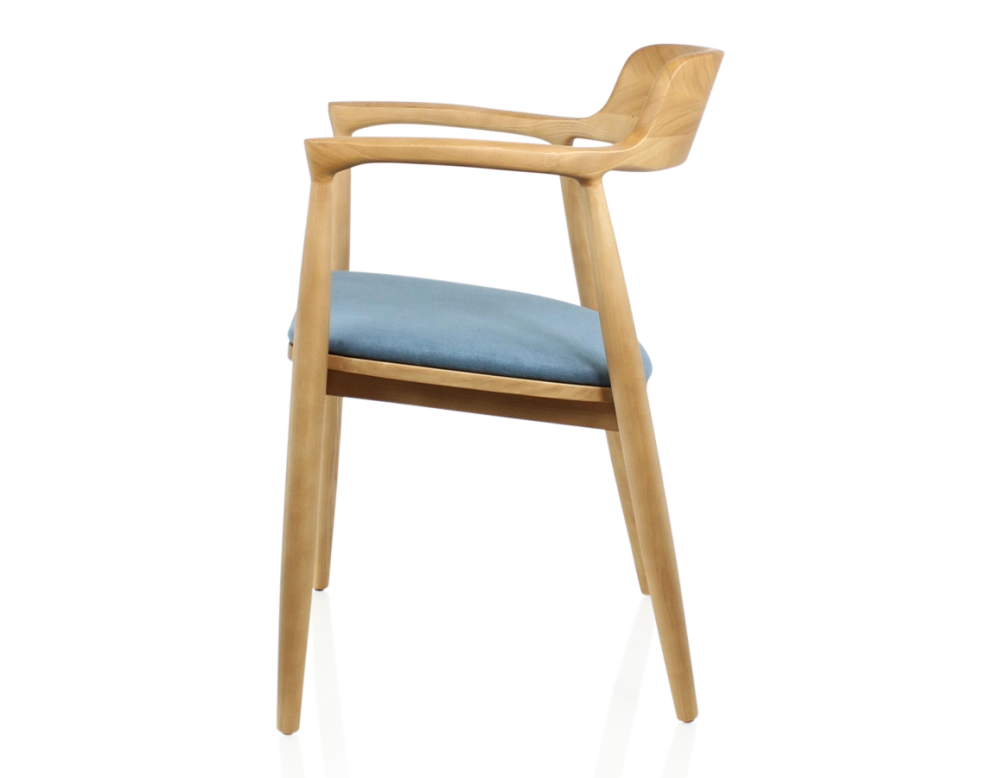 Scandinavian chair natural wood stain and denim fabric Scandinavian chair natural wood stain and denim fabric