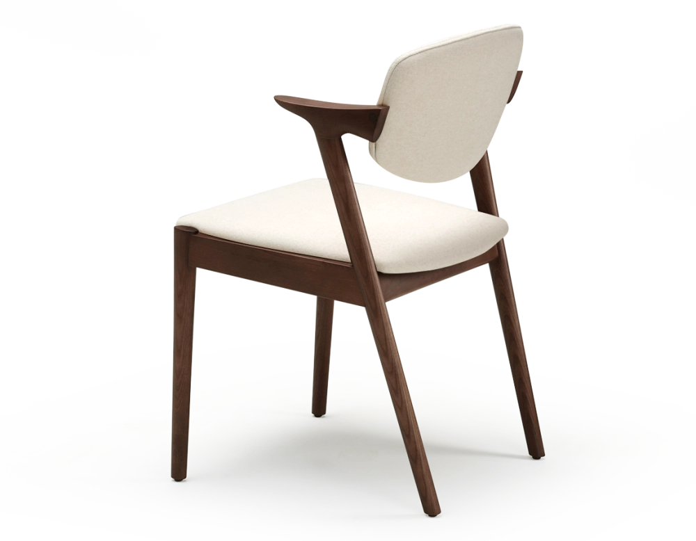 Scandinavian chair dark brown stained wood with off-white fabric seat. Scandinavian chair dark brown stained wood with off-white fabric seat.