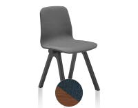 Chaise design en chêne tapissé bois teinte noyer assise tissu bleu