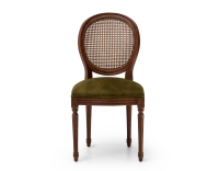 Chaise ancienne style Louis XVI bois teinte marron foncée dossier canné assise tissu velours vert olive Chaise ancienne style Louis XVI bois teinte marron foncée dossier canné assise tissu velours vert olive