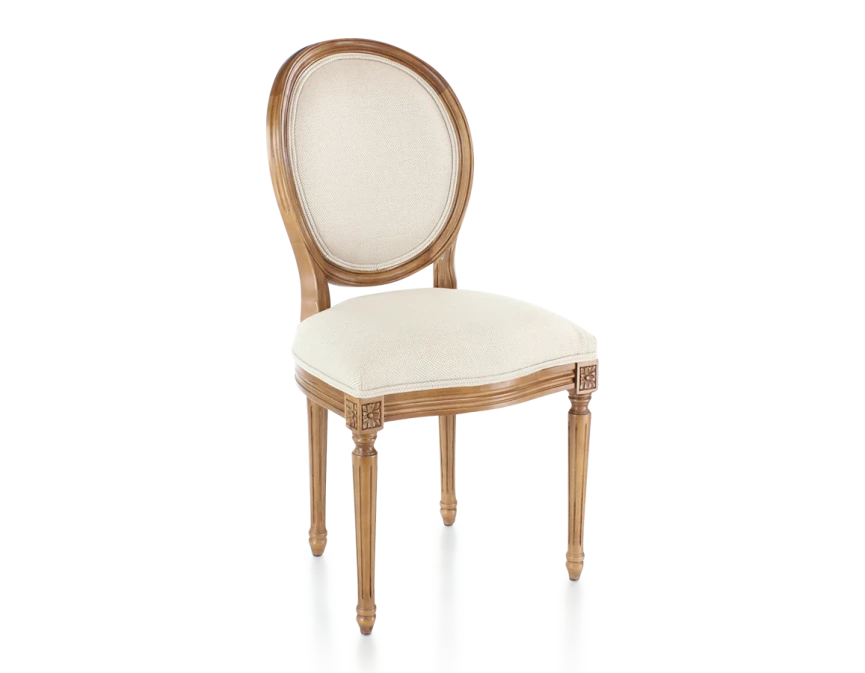 Chaise ancienne style Louis XVI bois teinte ancienne et tissu chevron beige