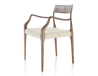 Chaise scandinave avec accoudoirs bois teinte marron foncé assise tissu chevron beige Chaise scandinave avec accoudoirs bois teinte marron foncé assise tissu chevron beige