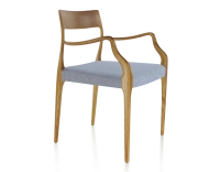 Scandinavian armchair with armrests cherry-stained wood, blue chevron fabric seat Scandinavian armchair with armrests cherry-stained wood, blue chevron fabric seat