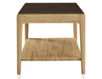Table basse rectangulaire en chêne et céramique avec tablette en bois teinte naturelle plateau céramique brun oxydé 100x50 cm