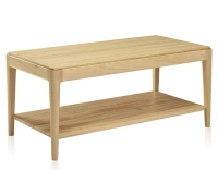 Table basse rectangulaire en chêne avec tablette teinte naturelle 100x50 cm Table basse rectangulaire en chêne avec tablette teinte naturelle 100x50 cm