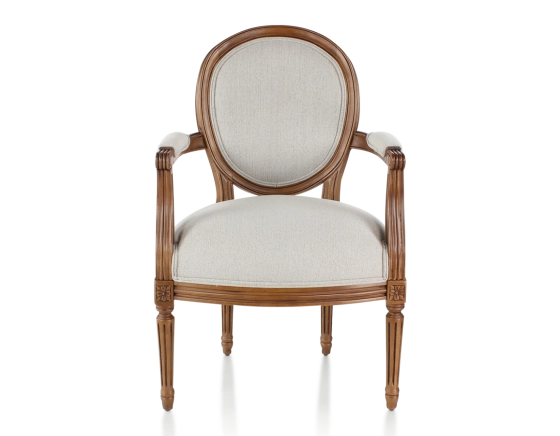 Fauteuil ancien style Louis XVI bois teinte ancienne et tissu beige naturel