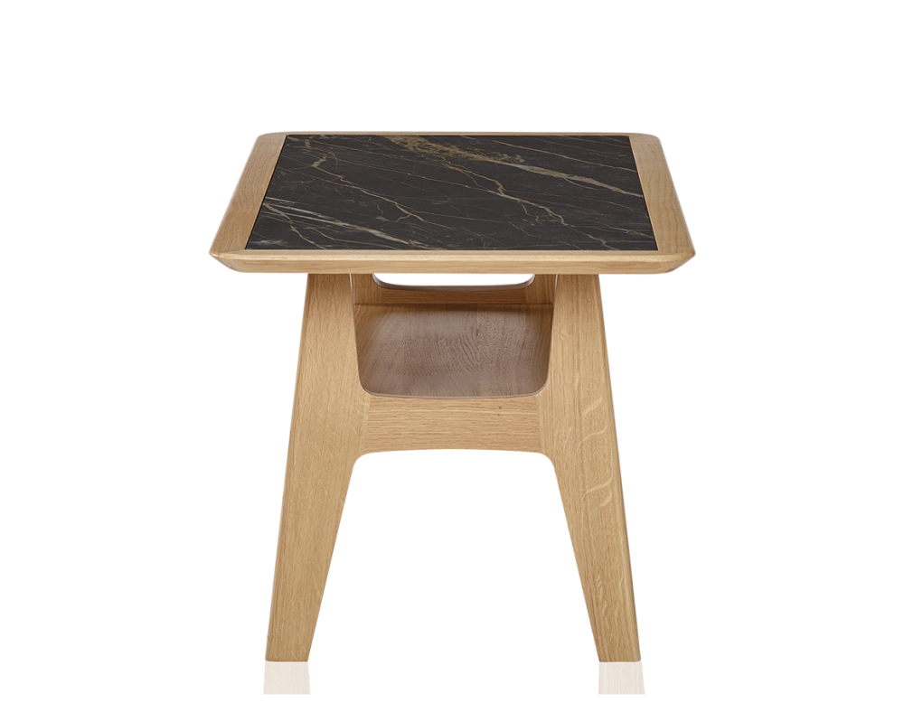 Table basse rectangulaire en chêne et céramique avec bois teinte naturelle plateau céramique effet marbre noir 100x50 cm Table basse rectangulaire en chêne et céramique avec bois teinte naturelle plateau céramique effet marbre noir 100x50 cm