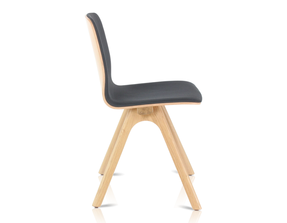 Upholstered oak designer chair natural wood stain, anthracite grey fabric seat Upholstered oak designer chair natural wood stain, anthracite grey fabric seat
