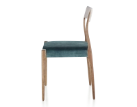 Chaise scandinave bois teinte noyer assise tissu velours bleu pétrole Chaise scandinave bois teinte noyer assise tissu velours bleu pétrole