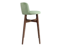 Tabouret de bar h80 cm bois teinte marron foncée assise tissu vert Tabouret de bar h80 cm bois teinte marron foncée assise tissu vert