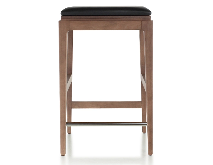 H60 cm designer bar stool walnut stained wood, ebony leather seat H60 cm designer bar stool walnut stained wood, ebony leather seat