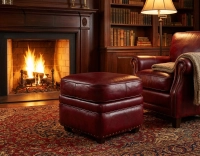 Pouf cuir rouge carmin bord clouté