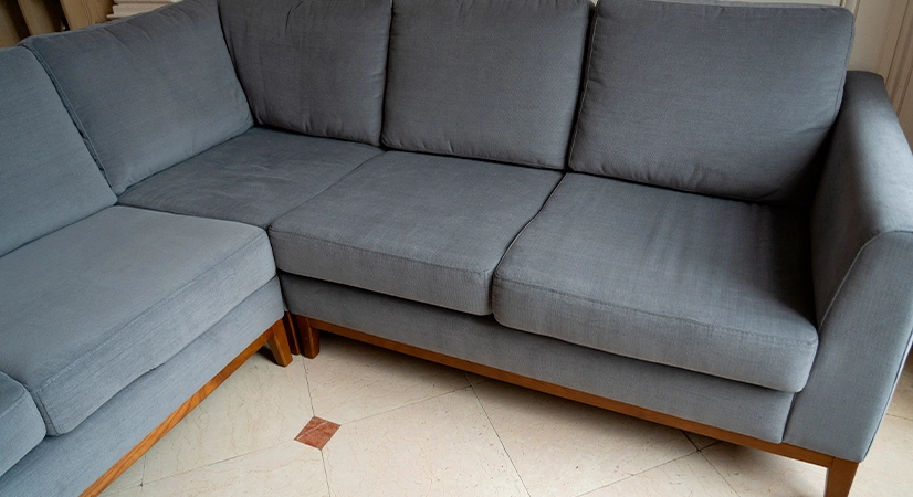 Canapé d'angle 5 places tissu gris clair (2G - A - 2D)