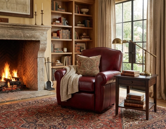 Fauteuil club cuir rouge carmin