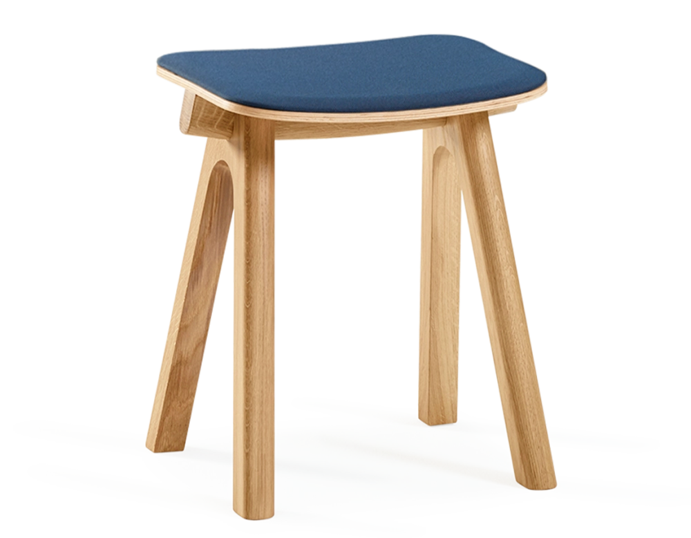 Tabouret en chêne tapissé H45 cm bois teinte naturelle assise tissu bleu marine