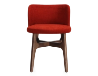 Chaise design bois teinte marron foncé assise tissu orange brulé Chaise design bois teinte marron foncé assise tissu orange brulé