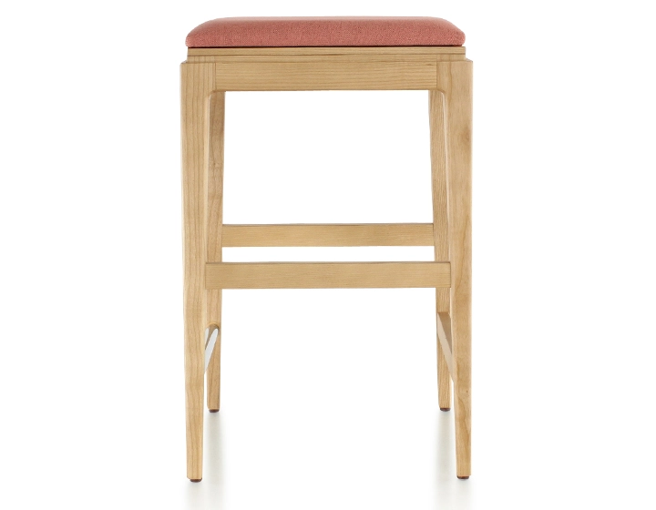 Tabouret de bar design H60 cm bois teinte naturelle assise tissu rose corail Tabouret de bar design H60 cm bois teinte naturelle assise tissu rose corail